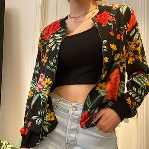 Sheer bomber jacket with a flower pattern